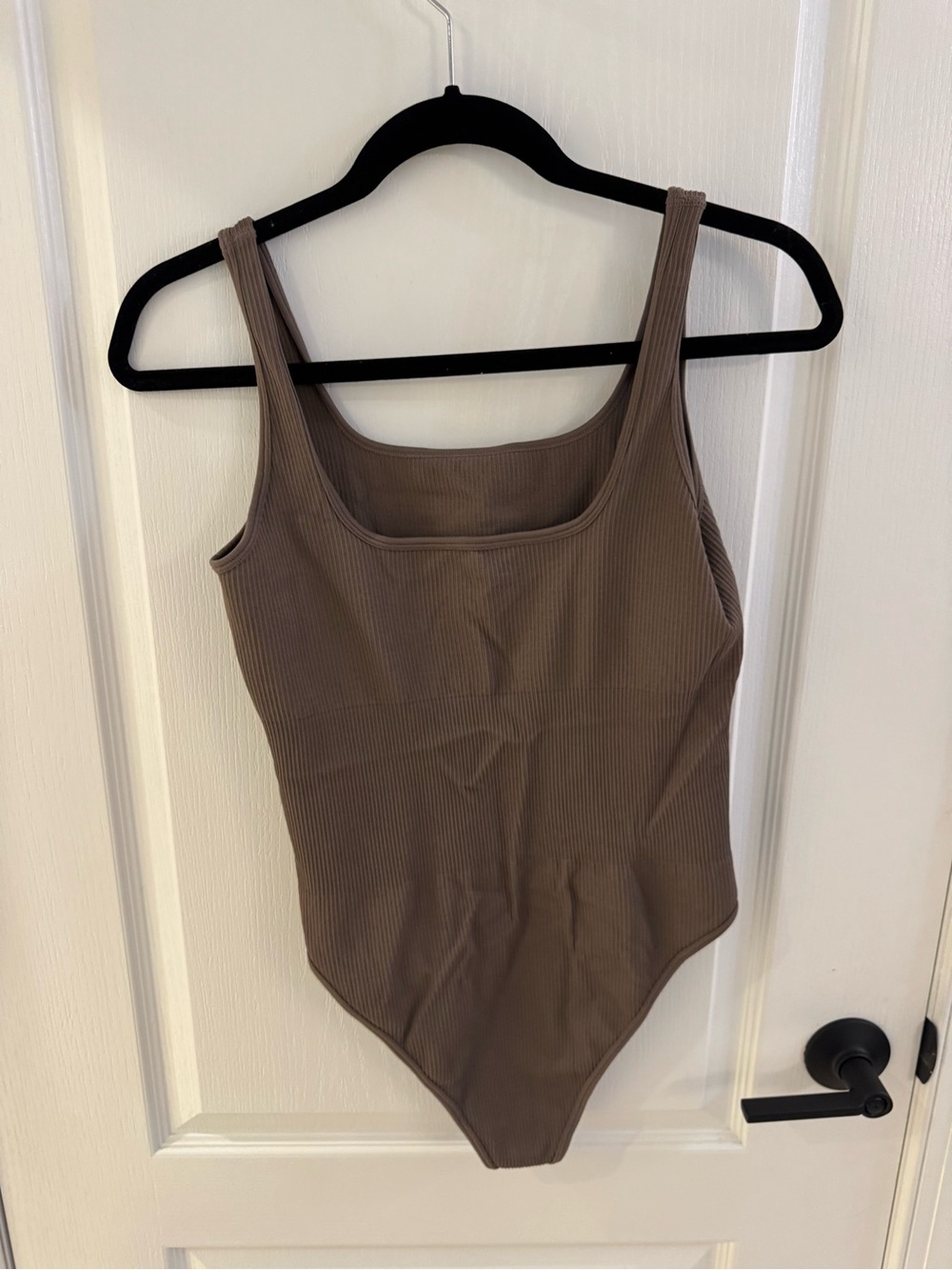 Ribbed Square-Neck Bodysuit in Brown